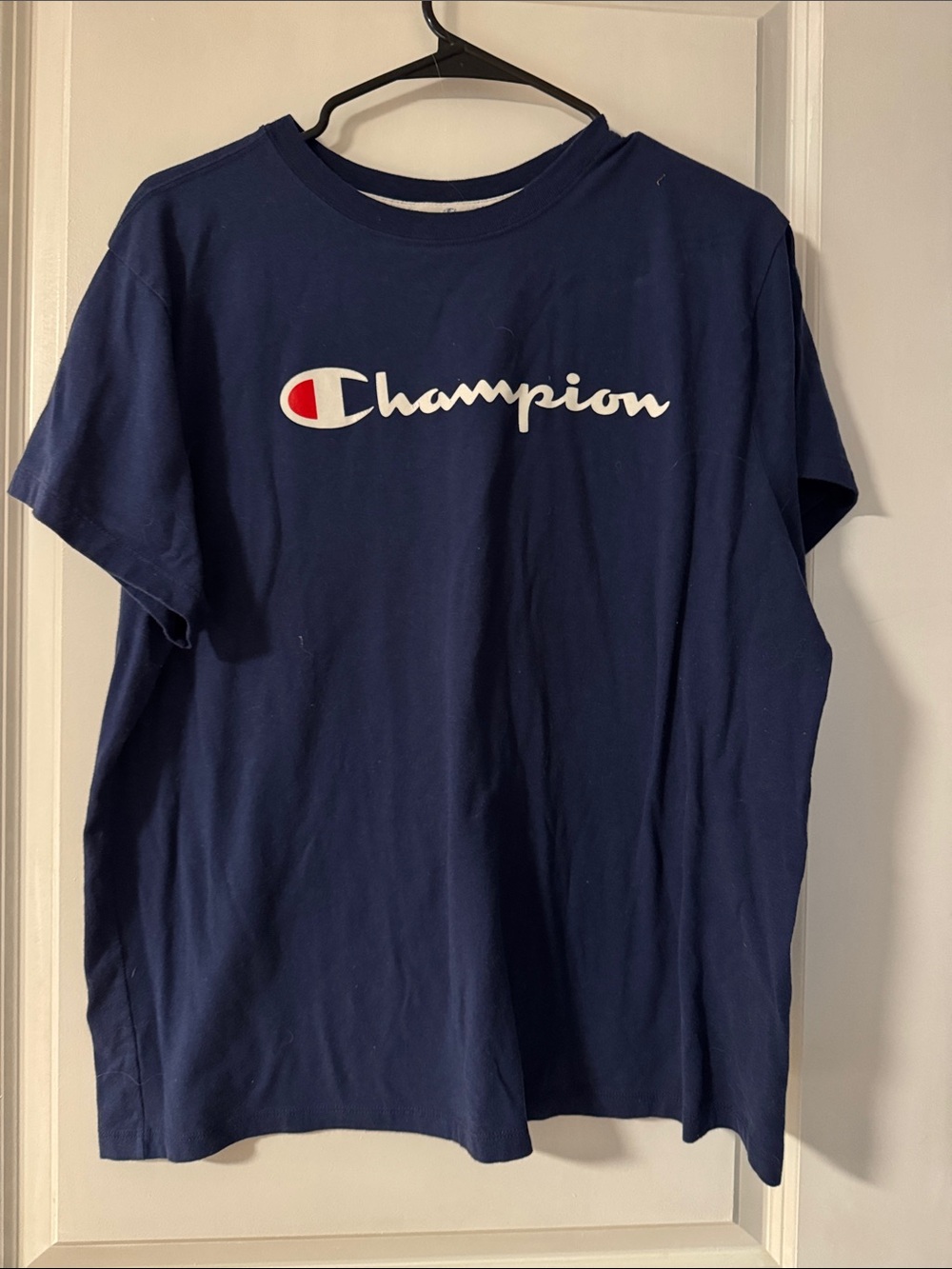 Champion Navy Short-Sleeve Logo Tee with Red Accent